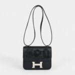 Hermès Constance 18 "Dancing Flowers" Black Embroidered Swift Palladium Hardware