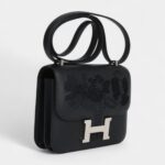 Hermès Constance 18 "Dancing Flowers" Black Embroidered Swift Palladium Hardware