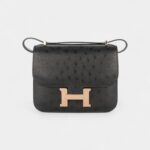 Hermès Constance 18 Noir / Black Ostrich Rose Gold Hardware