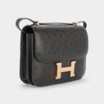 Hermès Constance 18 Noir / Black Ostrich Rose Gold Hardware