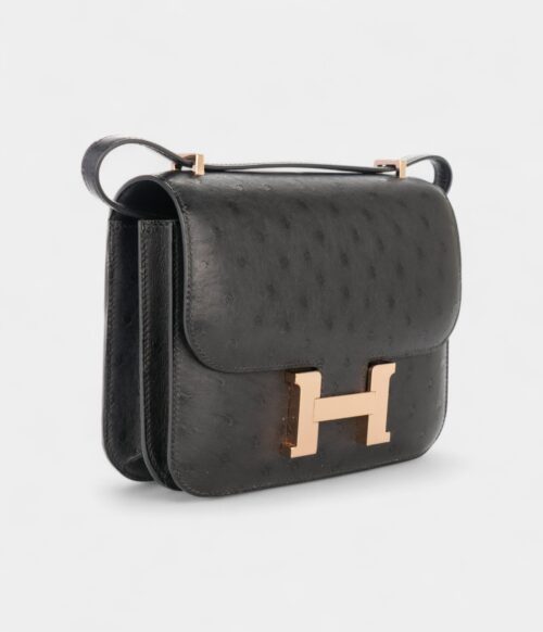 Hermès Constance 18 Noir / Black Ostrich Rose Gold Hardware