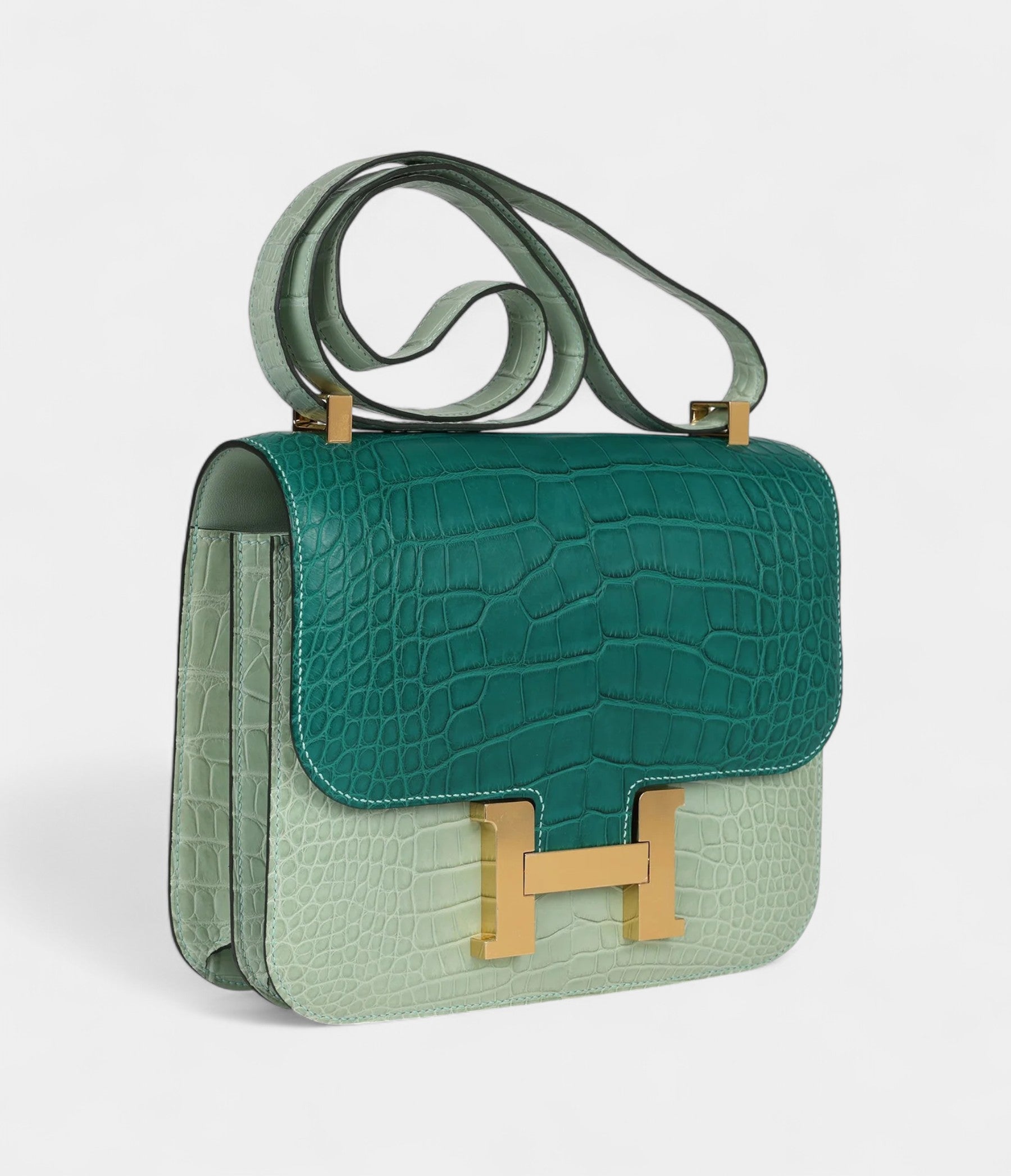 Hermès Constance 24 Bicolor Vert D'eau and Malachite Matte Alligator Gold Hardware