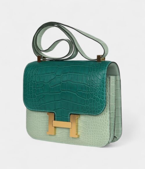 Hermès Constance 24 Bicolor Vert D'eau and Malachite Matte Alligator Gold Hardware