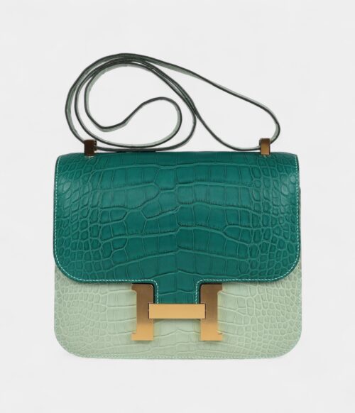 Hermès Constance 24 Bicolor Vert D'eau and Malachite Matte Alligator Gold Hardware