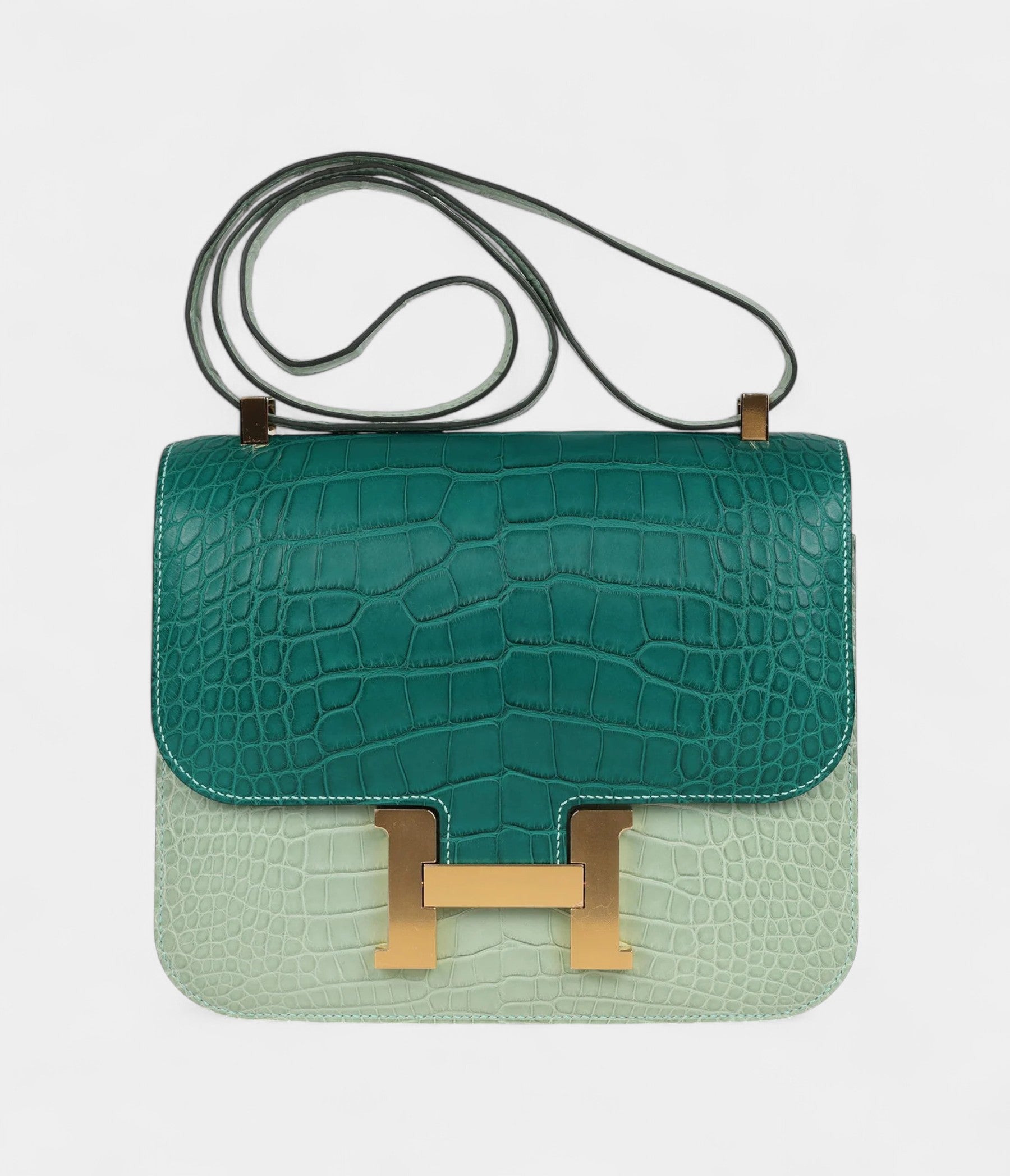 Hermès Constance 24 Bicolor Vert D'eau and Malachite Matte Alligator Gold Hardware