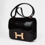 Hermès Constance 24 Black Shiny Alligator Rose Gold Hardware