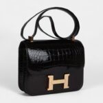 Hermès Constance 24 Black Shiny Alligator Rose Gold Hardware