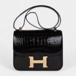 Hermès Constance 24 Black Shiny Alligator Rose Gold Hardware