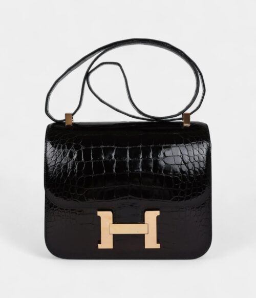 Hermès Constance 24 Black Shiny Alligator Rose Gold Hardware
