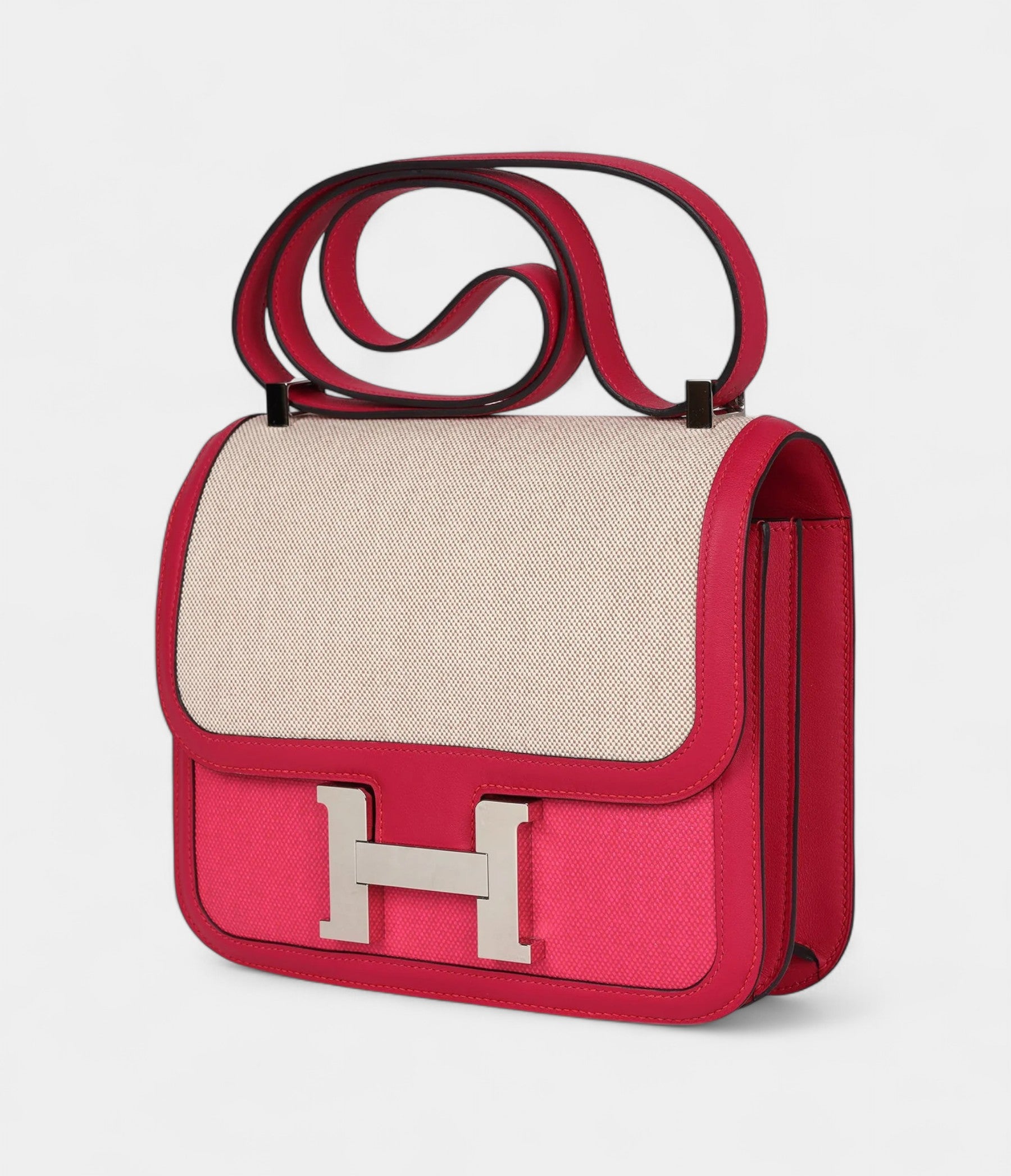 Hermès Constance 24 Rose Shocking and Ecru Toile H Berline and Framboise Swift Palladium Hardware