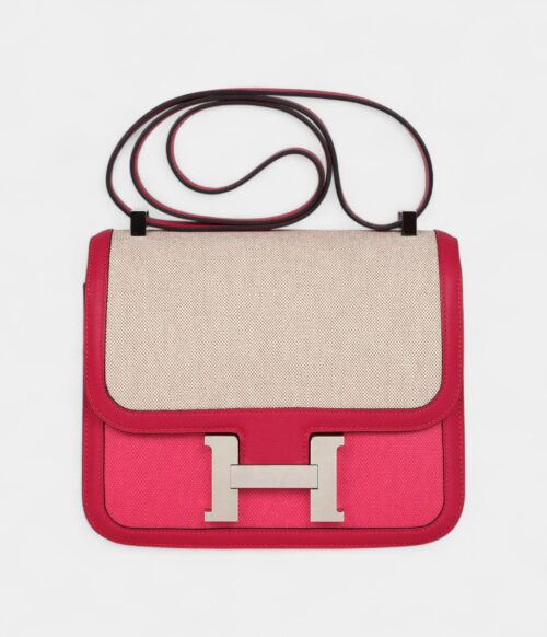 Hermès Constance 24 Rose Shocking and Ecru Toile H Berline and Framboise Swift Palladium Hardware