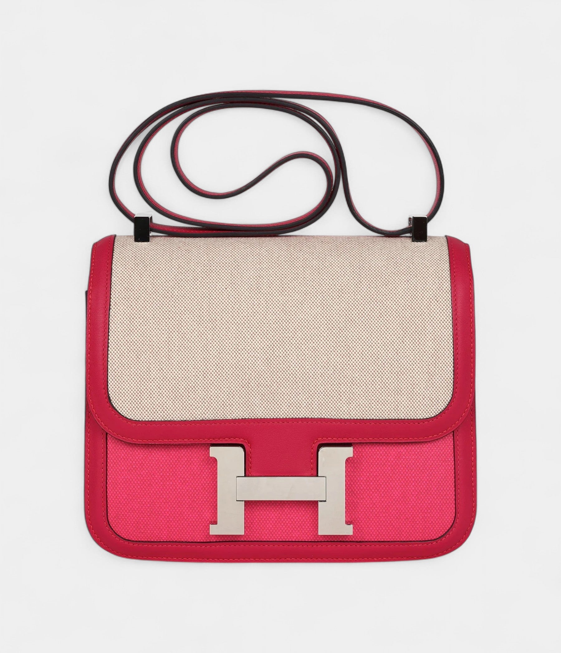 Hermès Constance 24 Rose Shocking and Ecru Toile H Berline and Framboise Swift Palladium Hardware