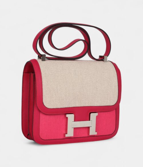 Hermès Constance 24 Rose Shocking and Ecru Toile H Berline and Framboise Swift Palladium Hardware