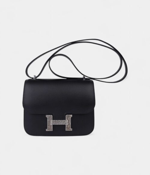 Hermes Constance Bag 18 Black / Ombre Lizard Buckle Madame Leather New