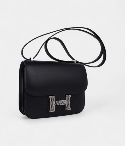 Hermes Constance Bag 18 Black / Ombre Lizard Buckle Madame Leather New
