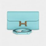 Hermès Constance Wallet To Go Bleu Atoll Epsom Leather with Gold Hardware