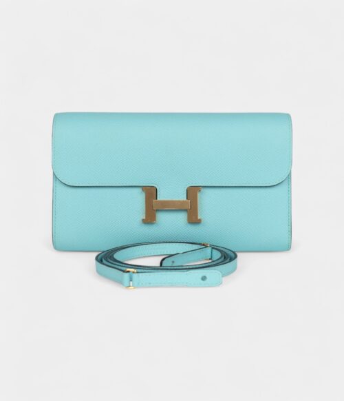 Hermès Constance Wallet To Go Bleu Atoll Epsom Leather with Gold Hardware