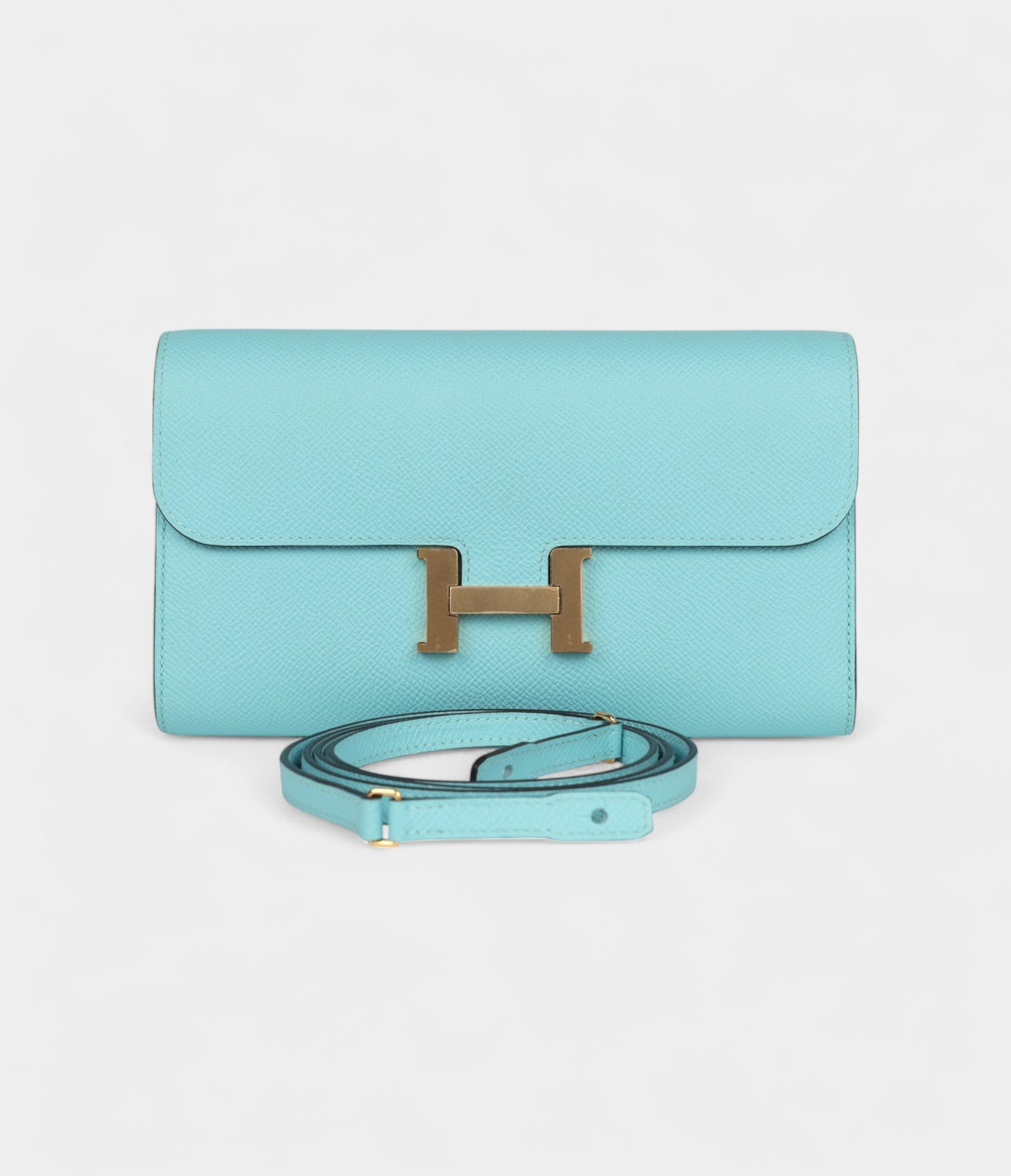 Hermès Constance Wallet To Go Bleu Atoll Epsom Leather with Gold Hardware