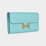 Hermès Constance Wallet To Go Bleu Atoll Epsom Leather with Gold Hardware