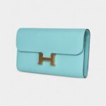 Hermès Constance Wallet To Go Bleu Atoll Epsom Leather with Gold Hardware