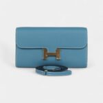 Hermès Constance Wallet To Go Blue Jean Evercolor Leather with Gold Hardware
