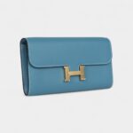 Hermès Constance Wallet To Go Blue Jean Evercolor Leather with Gold Hardware