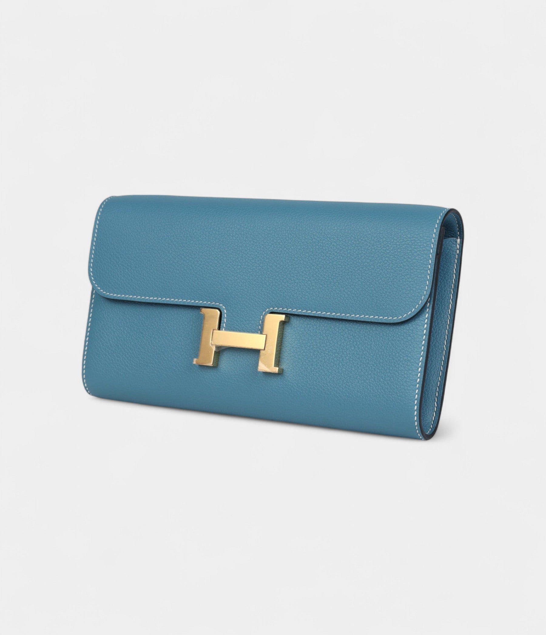 Hermès Constance Wallet To Go Blue Jean Evercolor Leather with Gold Hardware