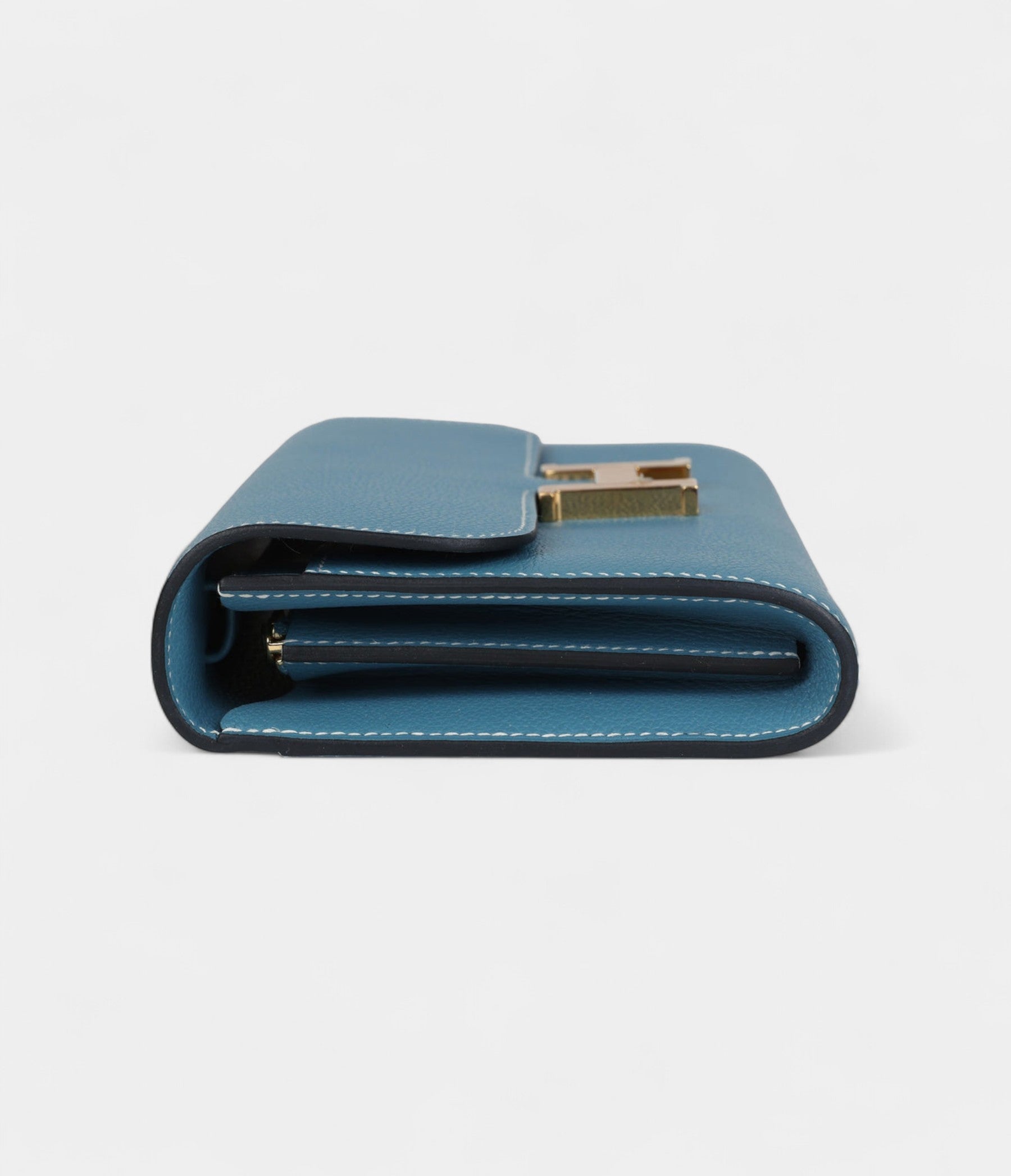 Hermès Constance Wallet To Go Blue Jean Evercolor Leather with Gold Hardware