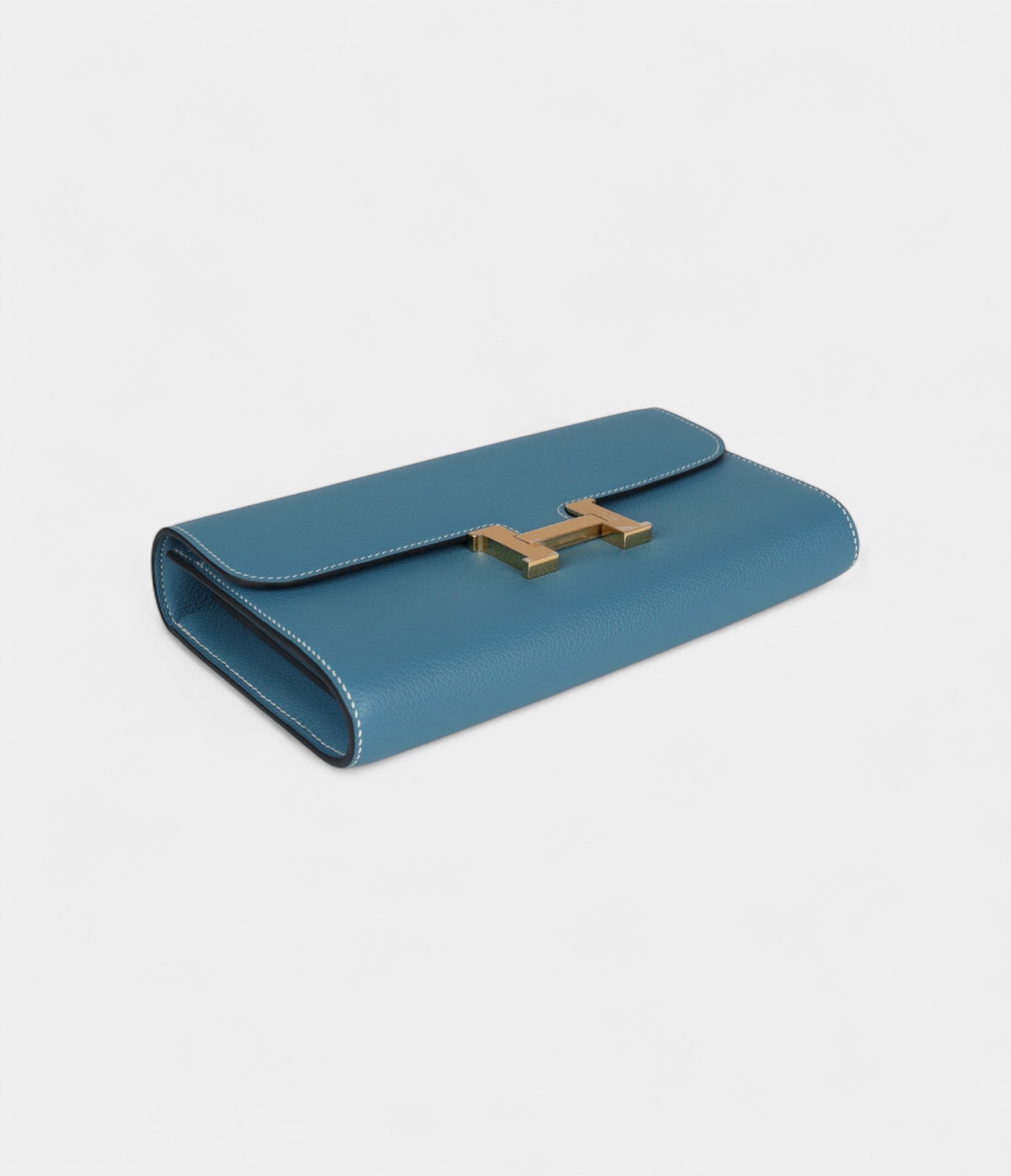 Hermès Constance Wallet To Go Blue Jean Evercolor Leather with Gold Hardware