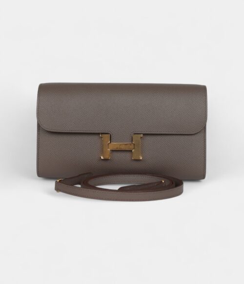 Hermès Constance Wallet To Go Etain Epsom Leather with Gold Hardware