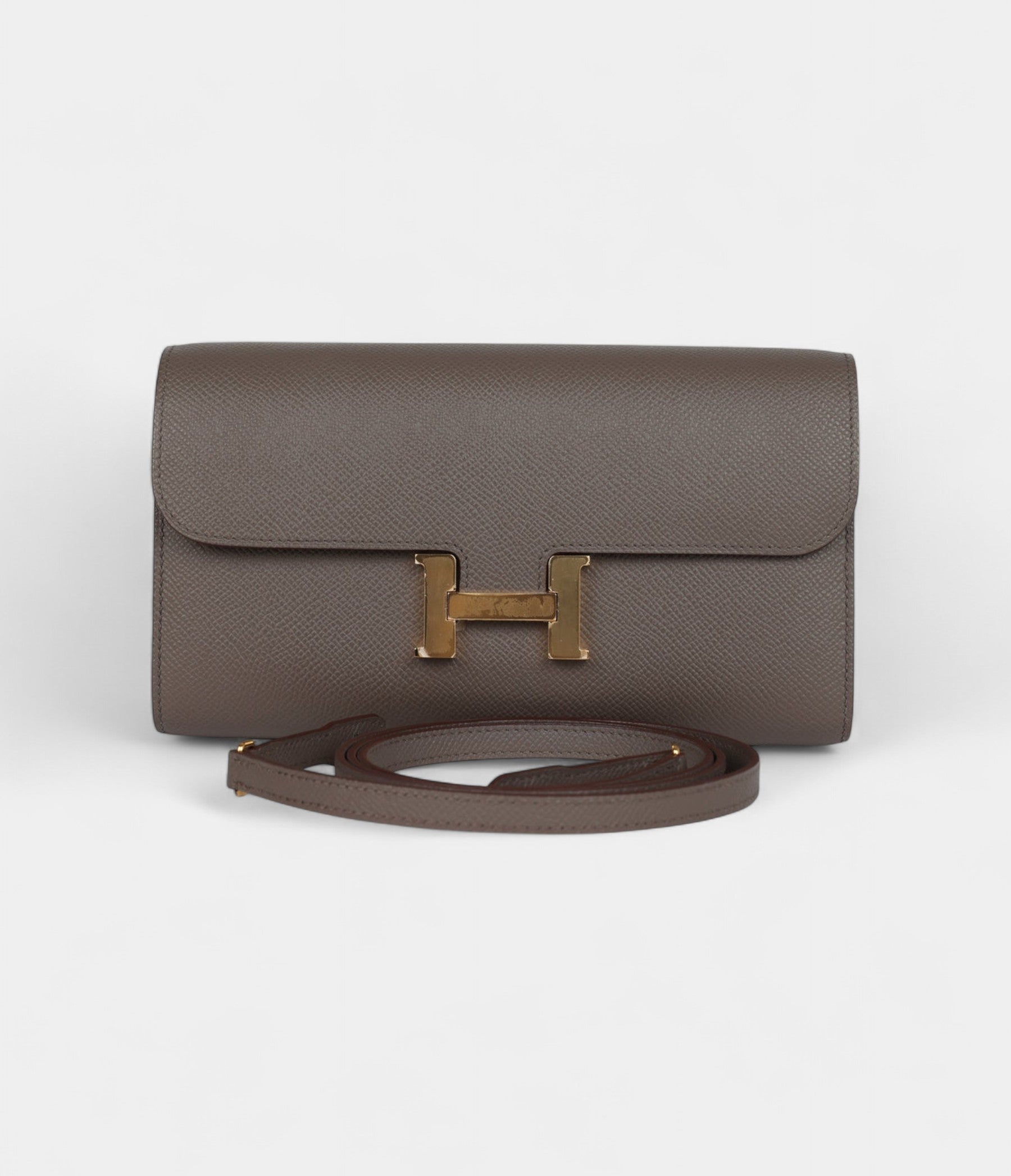 Hermès Constance Wallet To Go Etain Epsom Leather with Gold Hardware