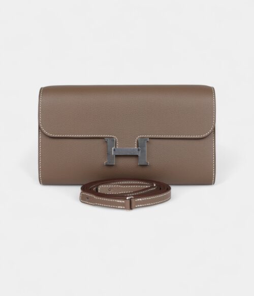 Hermès Constance Wallet To Go Etoupe Evercolor Leather with Palladium Hardware