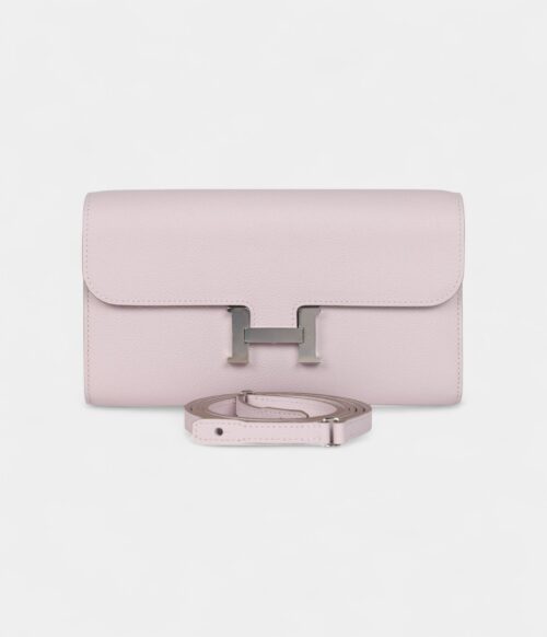 Hermès Constance Wallet To Go Mauve Pale Evercolor Leather with Palladium Hardware