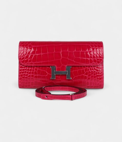 Hermès Constance Wallet To Go Rose Mexico Shiny Alligator with Palladium Hardware