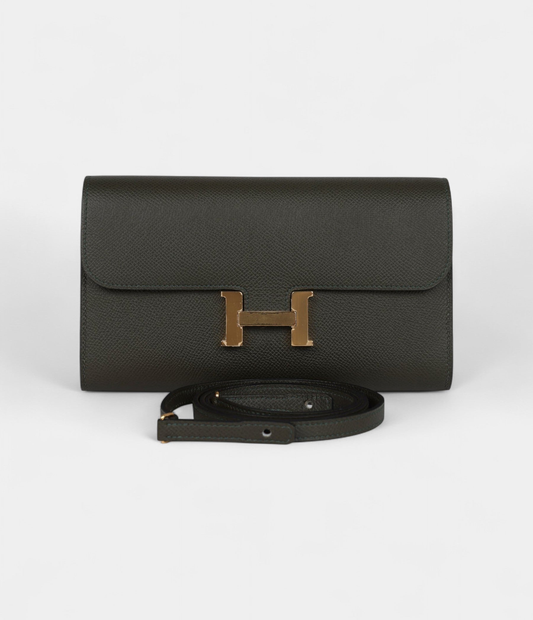 Hermès Constance Wallet To Go Vert De Gris Epsom Leather with Gold Hardware