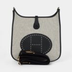 Hermès Evelyne III PM Black Clemence and Ecru Toile Gold Hardware