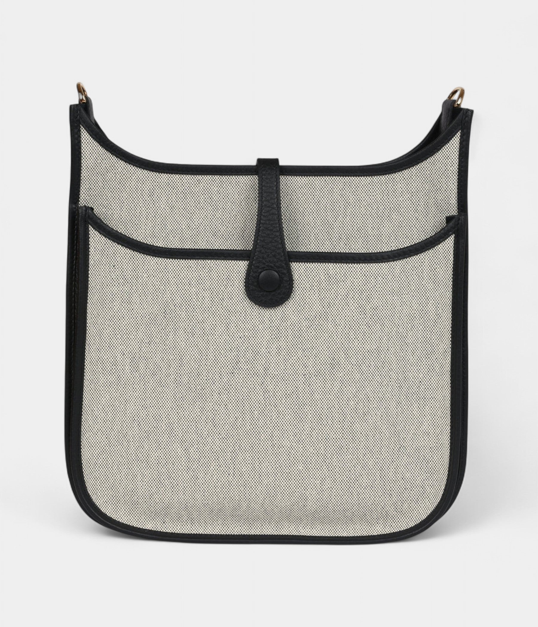 Hermès Evelyne III PM Black Clemence and Ecru Toile Gold Hardware