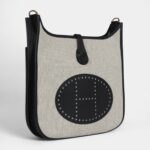 Hermès Evelyne III PM Black Clemence and Ecru Toile Gold Hardware