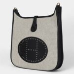 Hermès Evelyne III PM Black Clemence and Ecru Toile Gold Hardware