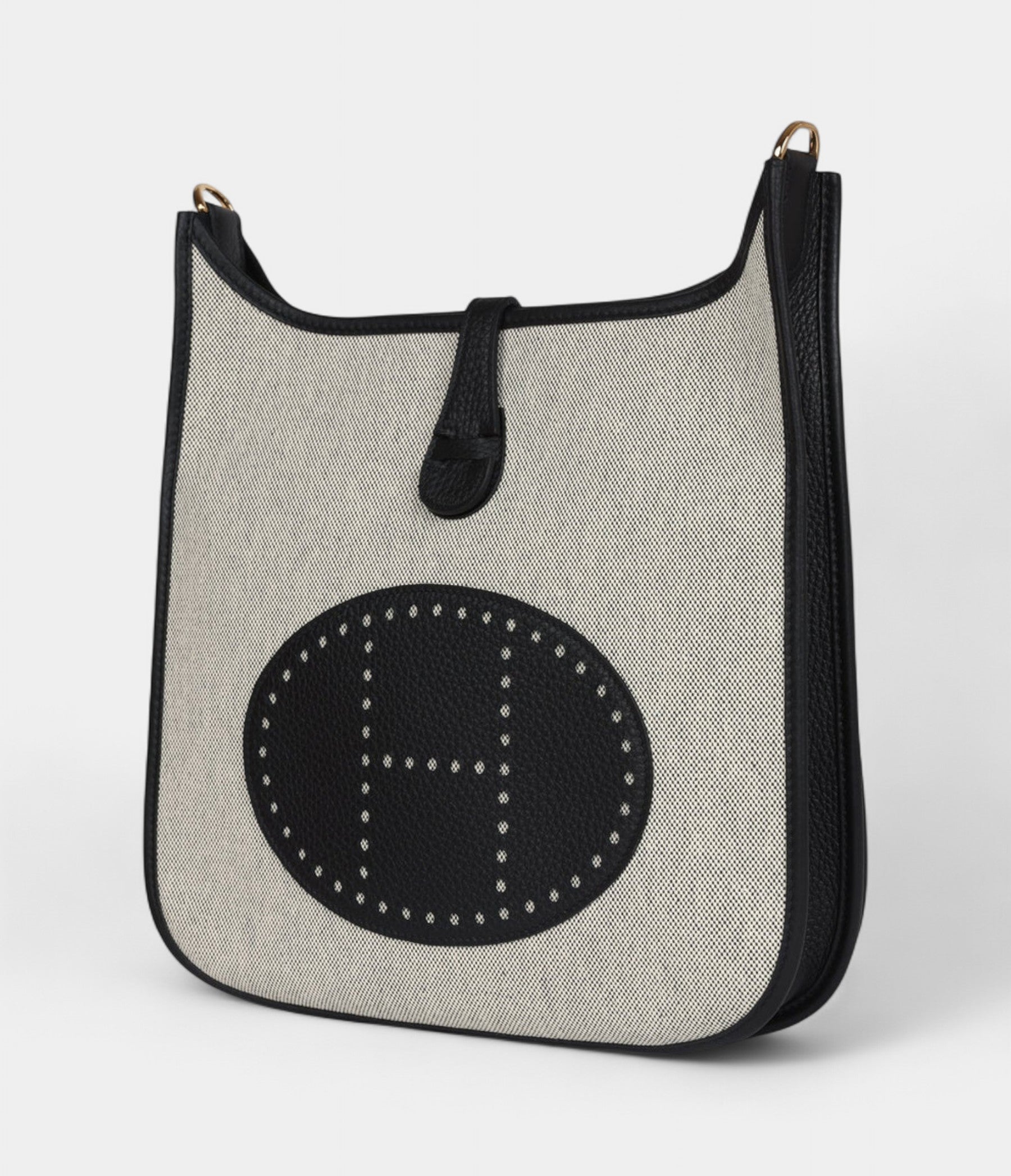 Hermès Evelyne III PM Black Clemence and Ecru Toile Gold Hardware