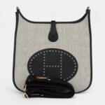 Hermès Evelyne III PM Black Clemence and Ecru Toile Gold Hardware