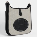 Hermès Evelyne III PM Black Clemence and Ecru Toile Gold Hardware