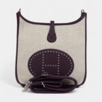Hermès Evelyne III PM Cassis Clemence and Ecru Toile H Palladium Hardware