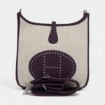 Hermès Evelyne III PM Cassis Clemence and Ecru Toile H Palladium Hardware