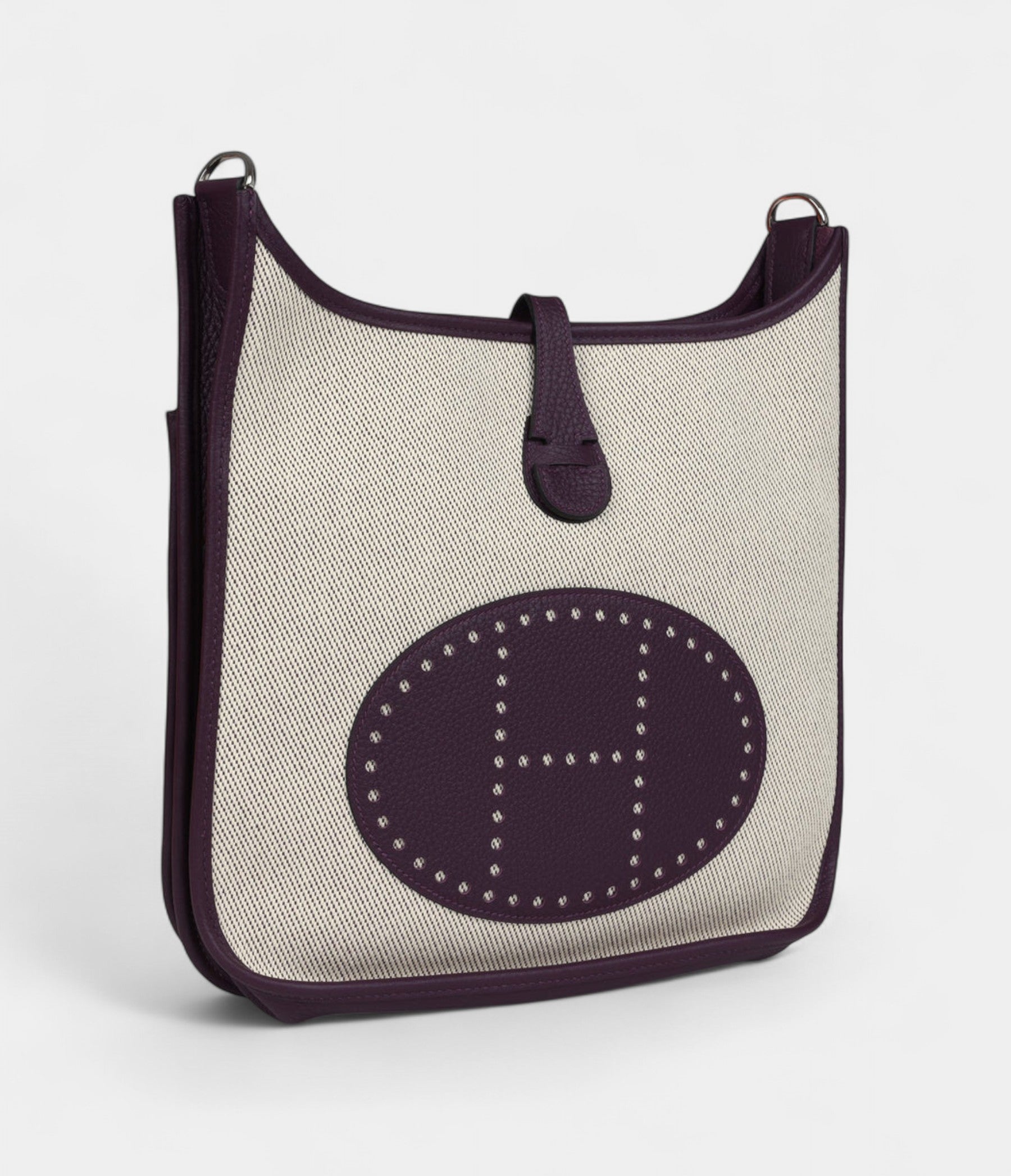 Hermès Evelyne III PM Cassis Clemence and Ecru Toile H Palladium Hardware