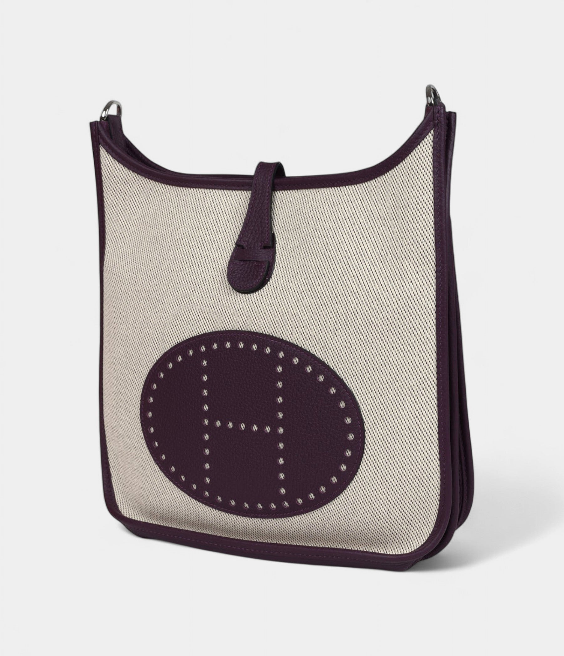 Hermès Evelyne III PM Cassis Clemence and Ecru Toile H Palladium Hardware
