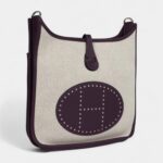 Hermès Evelyne III PM Cassis Clemence and Ecru Toile H Palladium Hardware
