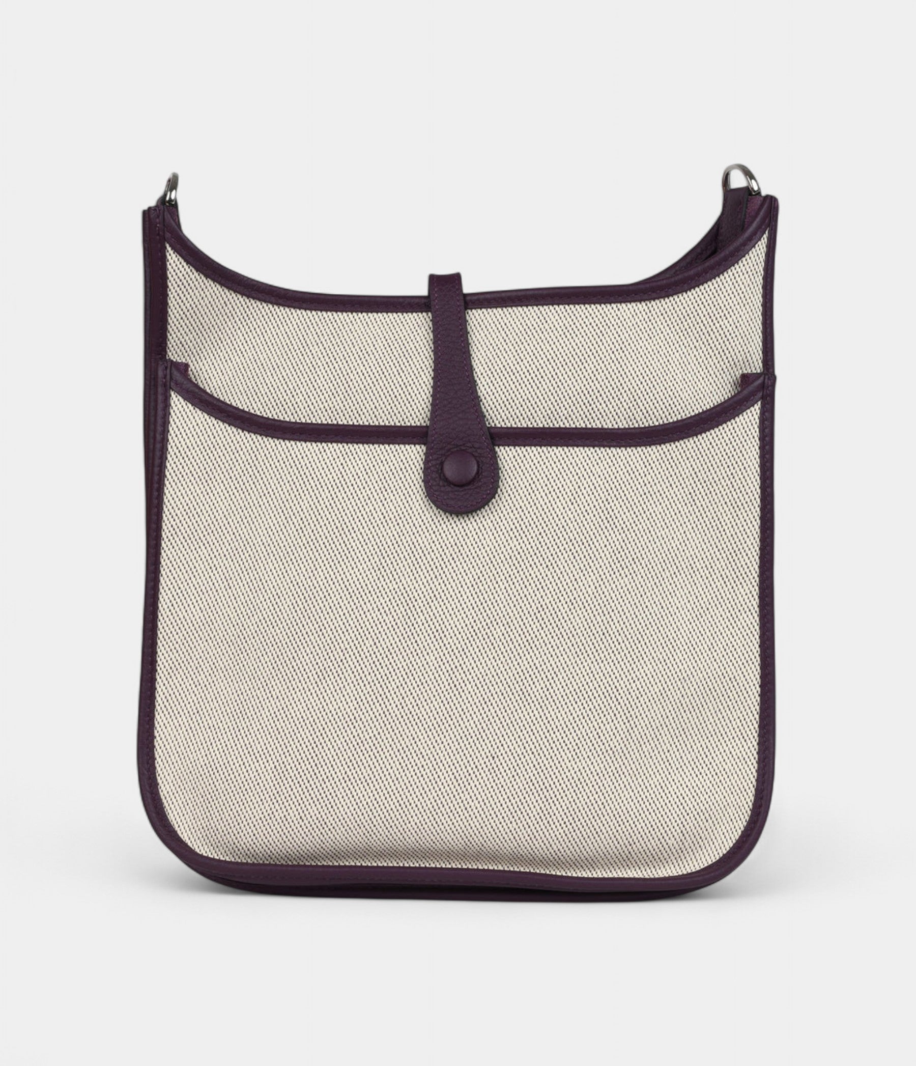 Hermès Evelyne III PM Cassis Clemence and Ecru Toile H Palladium Hardware