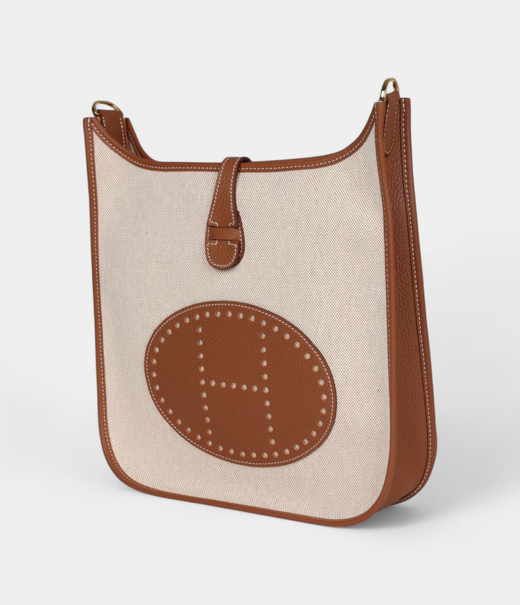 Hermès Evelyne III PM Gold Clemence and Ecru Toile H Canvas Gold Hardware
