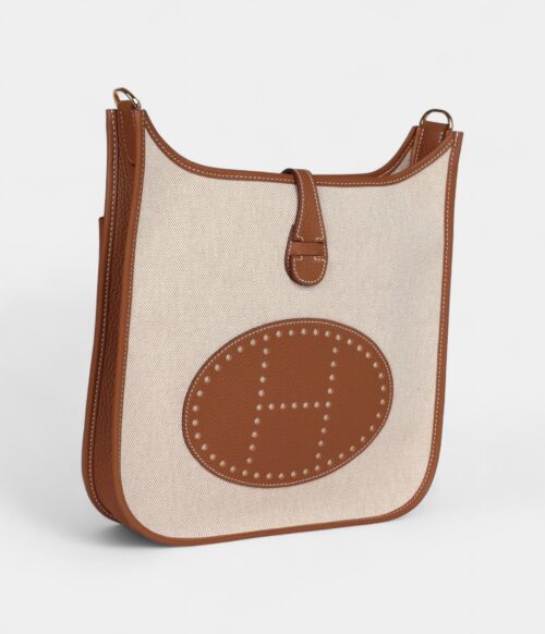 Hermès Evelyne III PM Gold Clemence and Ecru Toile H Canvas Gold Hardware